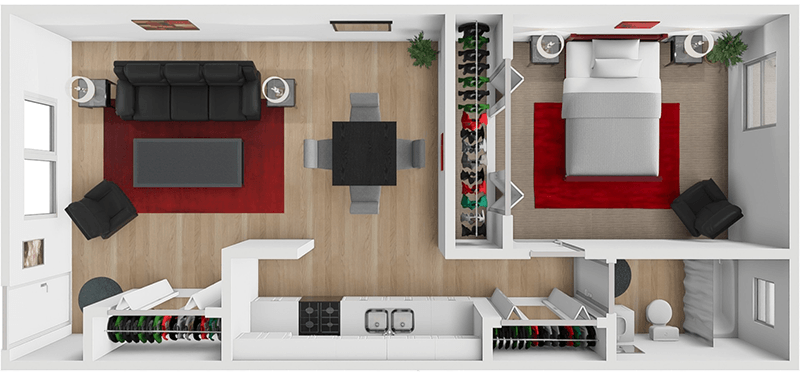AR 1 Bed 1 Bath floor plan