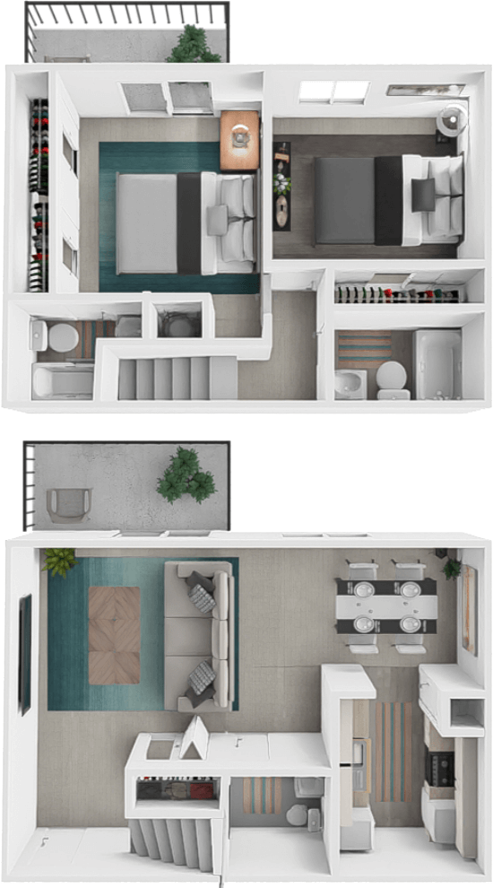 2 bedroom 2.5 bath Townhome floor plan