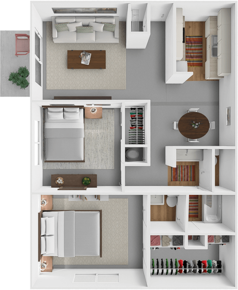 2 Bed 1.5 Bath floor plan