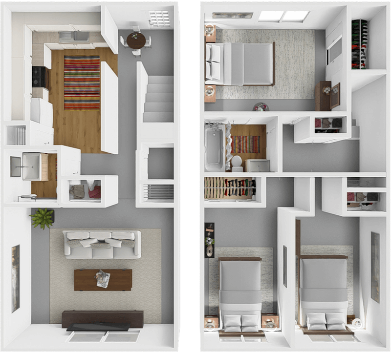 3 Bed 1.5 Bath Townhomes floor plan