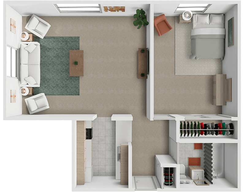 1 Bedroom 1 Bath    725 sq ft floor plan
