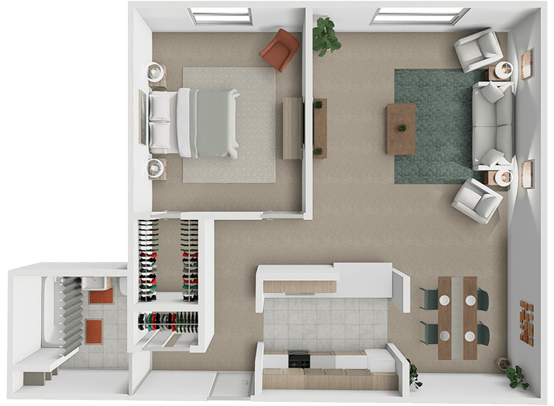 1 Bedroom 1 Bath    742 sq ft floor plan