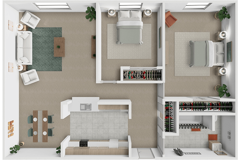 2 Bedroom 1 Bath    918 sq ft floor plan