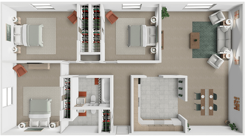 3 Bedroom 1.5 Bath    1160 sq ft floor plan
