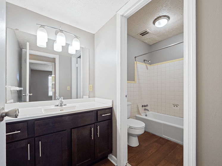 bathroom vanity at Huntley Ridge Clarksville Apartments
