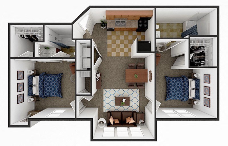 Two bedroom Two bath floor plan