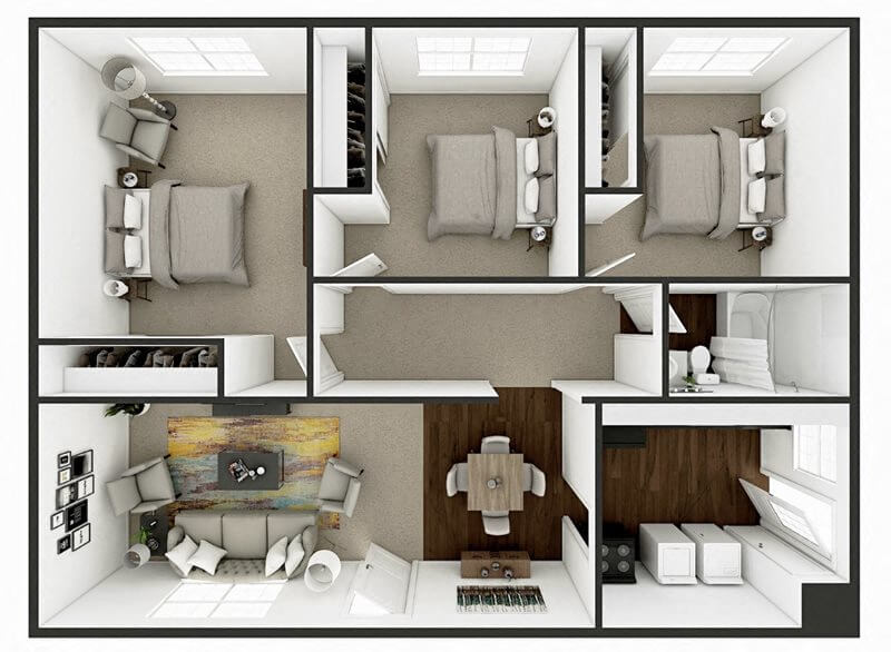 Three Bedroom One Bath floor plan