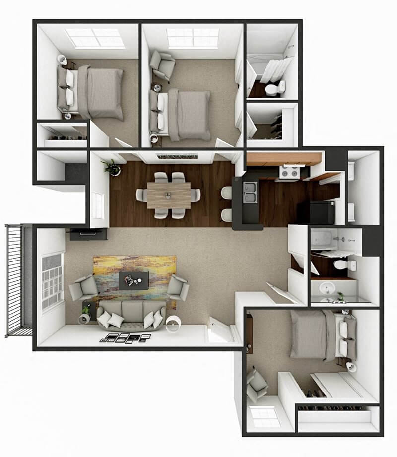 Three Bedroom Two Bath floor plan