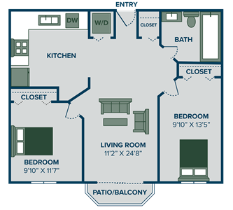 2 bedroom apartment floor plan in Traverse City, MI