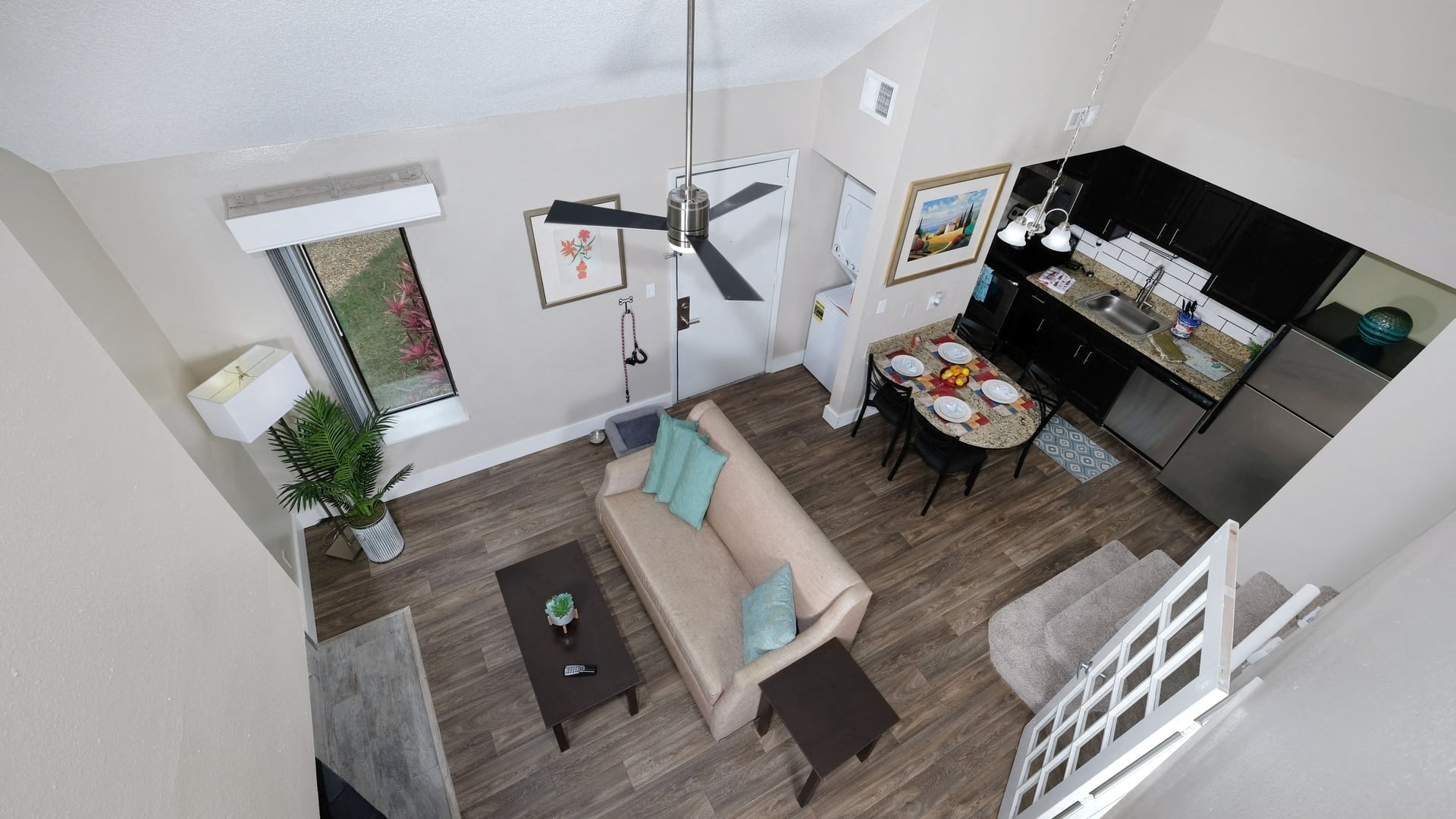 Fully furnished living area in a Fusion Orlando apartment home