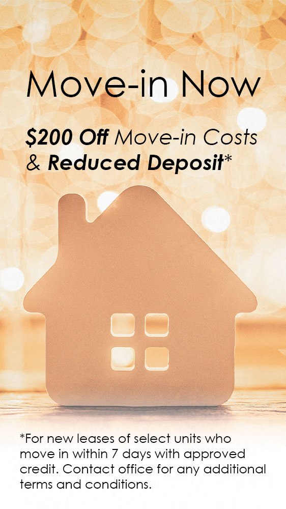 $400 off move-in costs. Contact office for details.