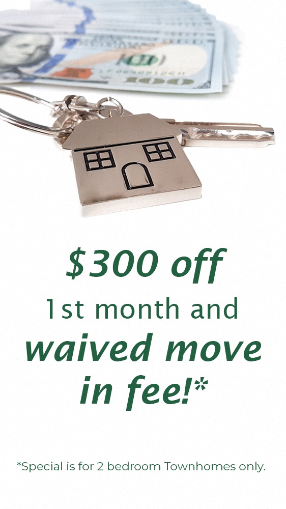 $300 off 1st month. Waived move in fee