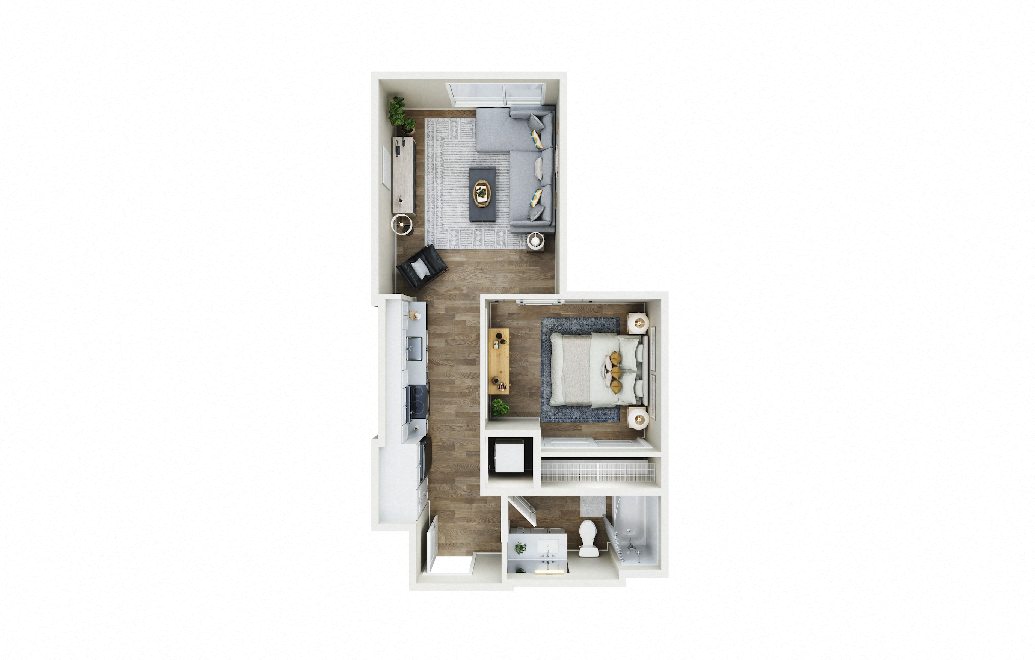 Floor plan layout diagram for 1x1 - B1