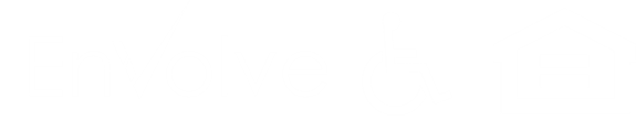 A logo with the word "Envolve" and a wheelchair and house symbol.