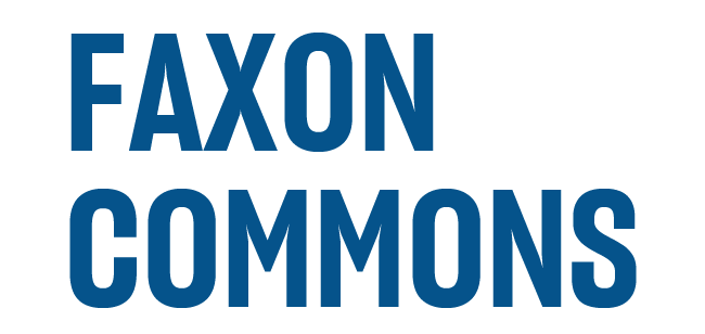 The image displays the words "FAXON COMMONS" in blue text.
