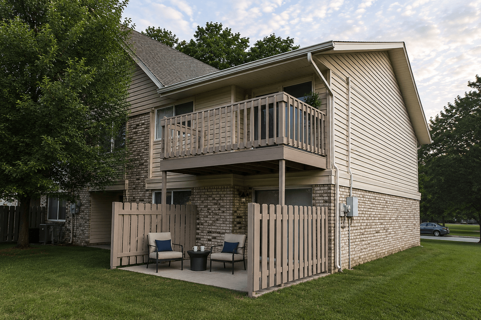 A house with a balcony and a fence.