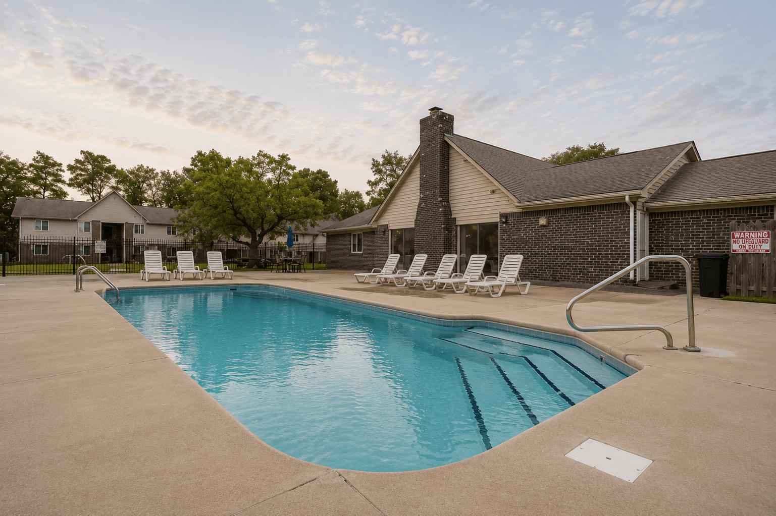 A swimming pool with a white line in the middle.