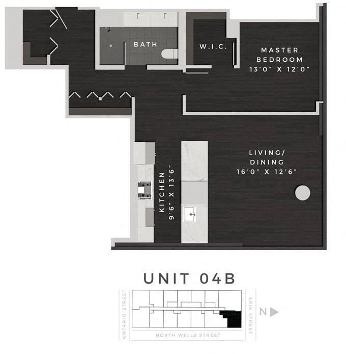 One Bedroom 04B Floorplan Image