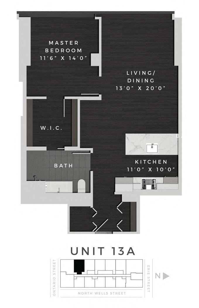 One Bedroom 13A Floorplan Image