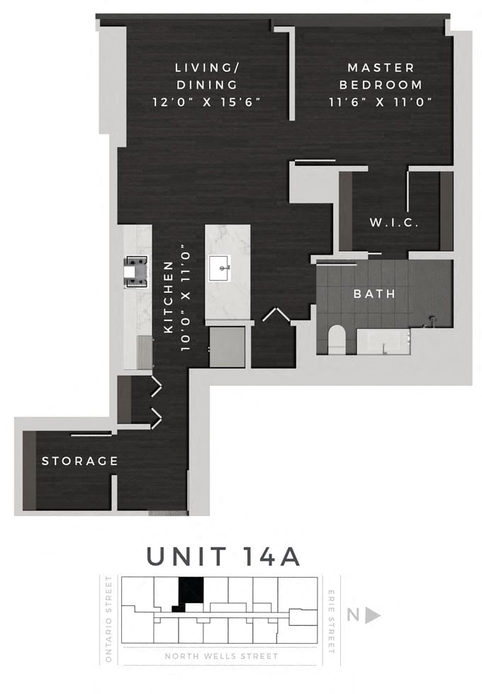 One Bedroom 14A Floorplan Image