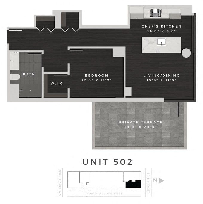 One Bedroom 502 Floorplan Image