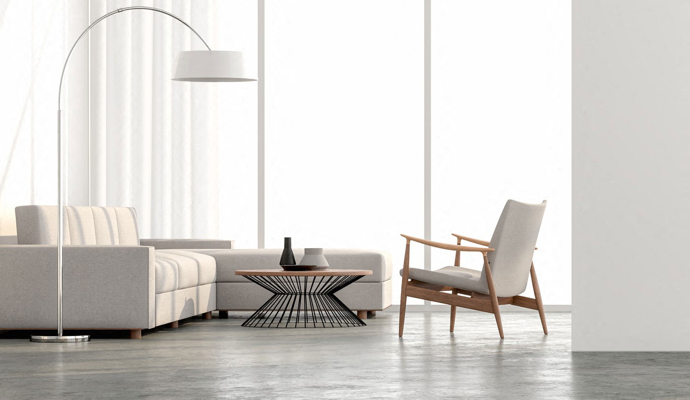 Upscale living room with white furniture and decorative table
