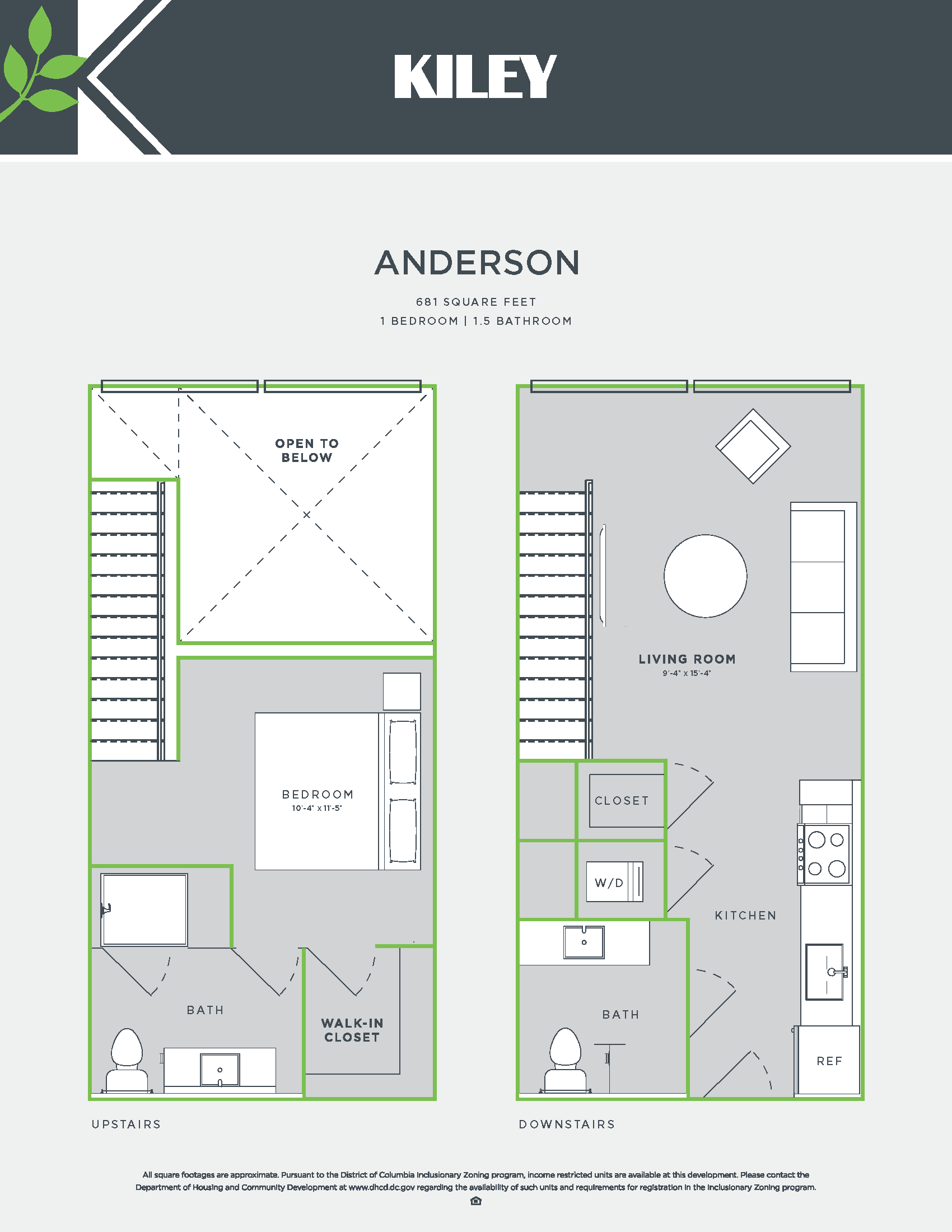 Anderson (1 bed /1.5 bath) Floor Plan