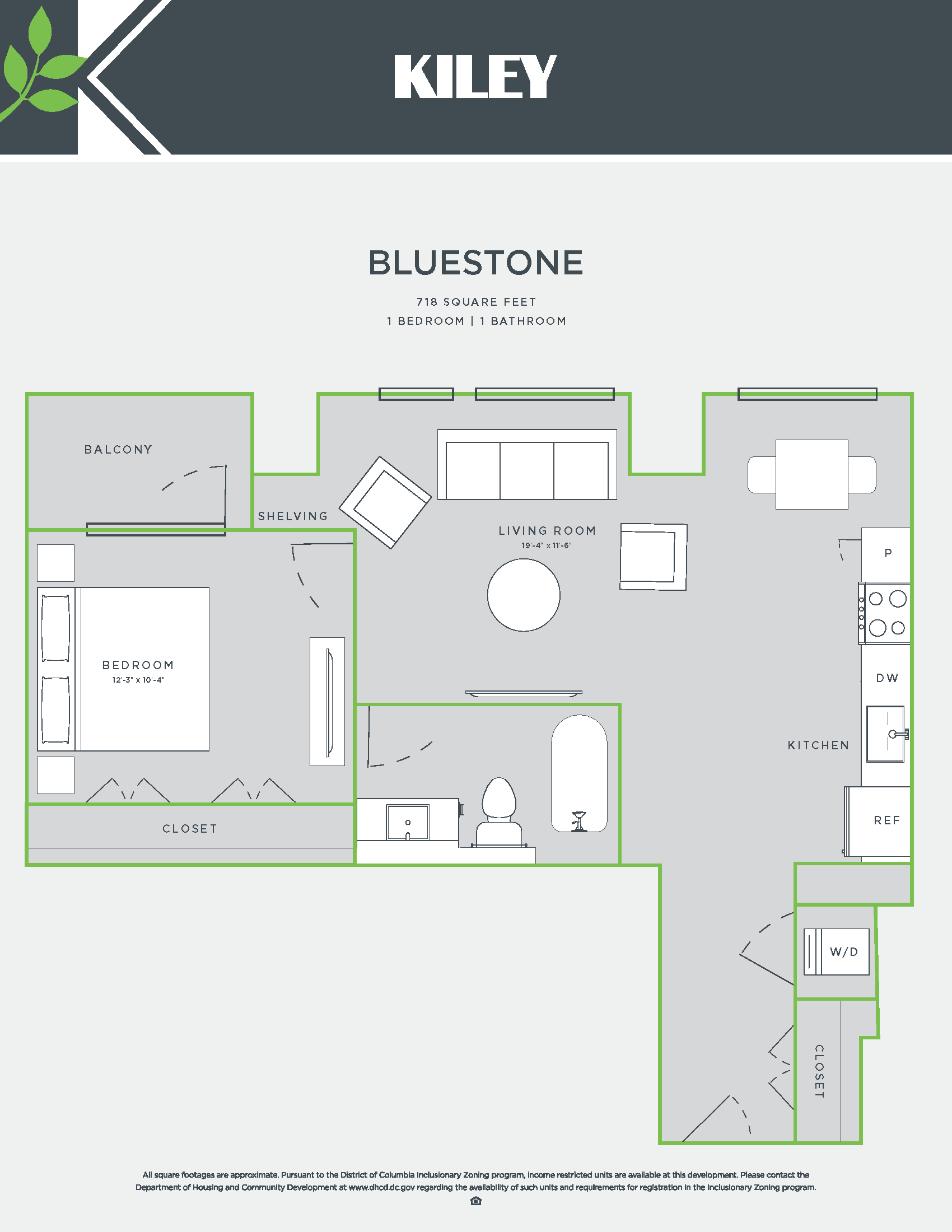 Bluestone (1 bed /1 bath) Floor Plan