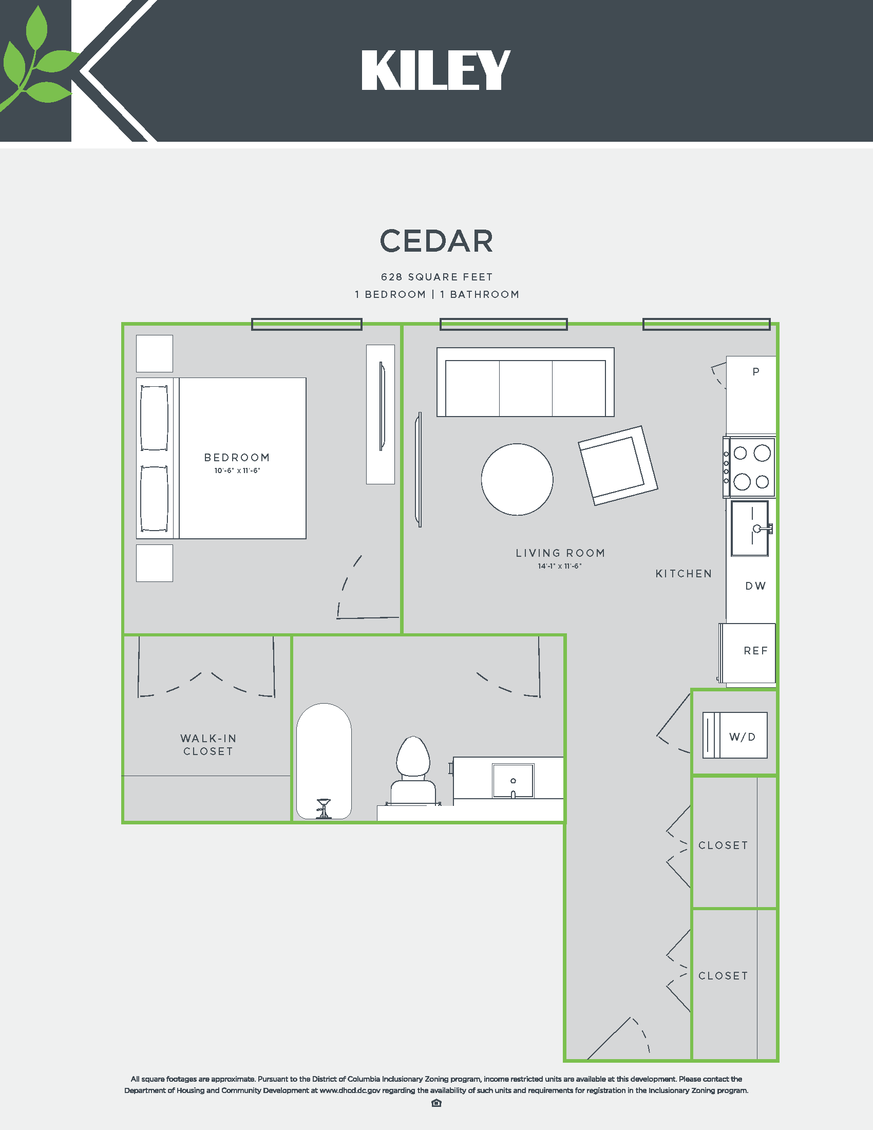 Cedar (1 bed /1 bath) Floor Plan