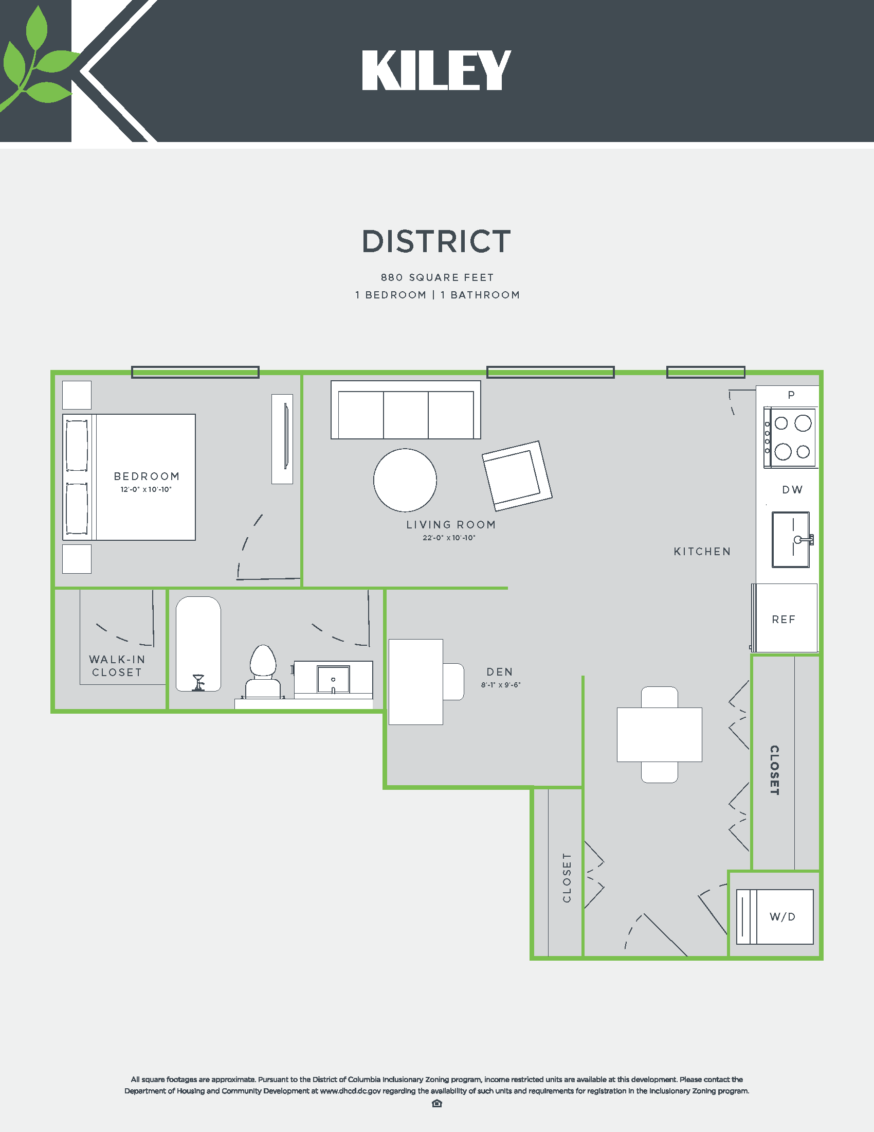District (1 bed /1 bath) Floor Plan