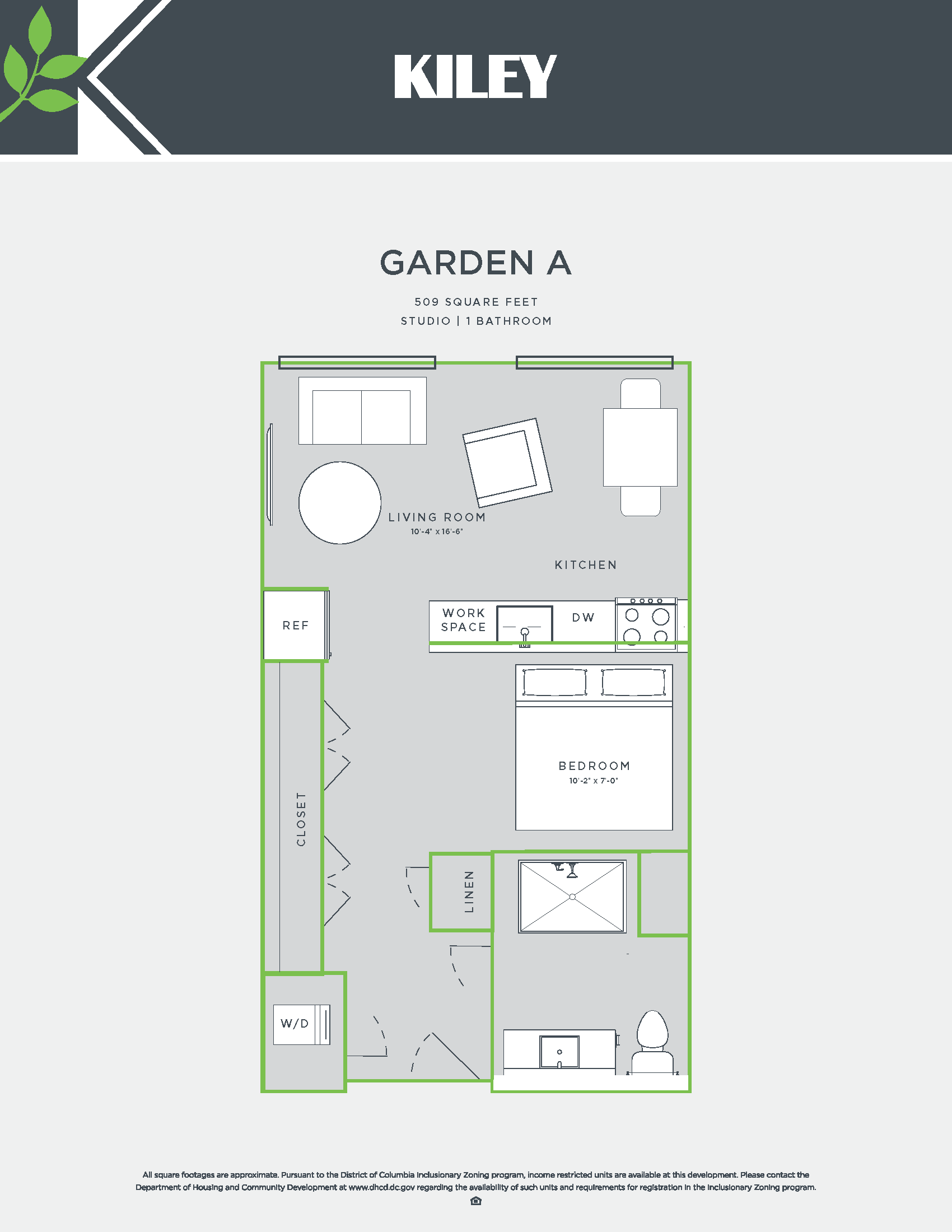 Garden A (jr. 1 bed /1 bath; accessible) Floor Plan