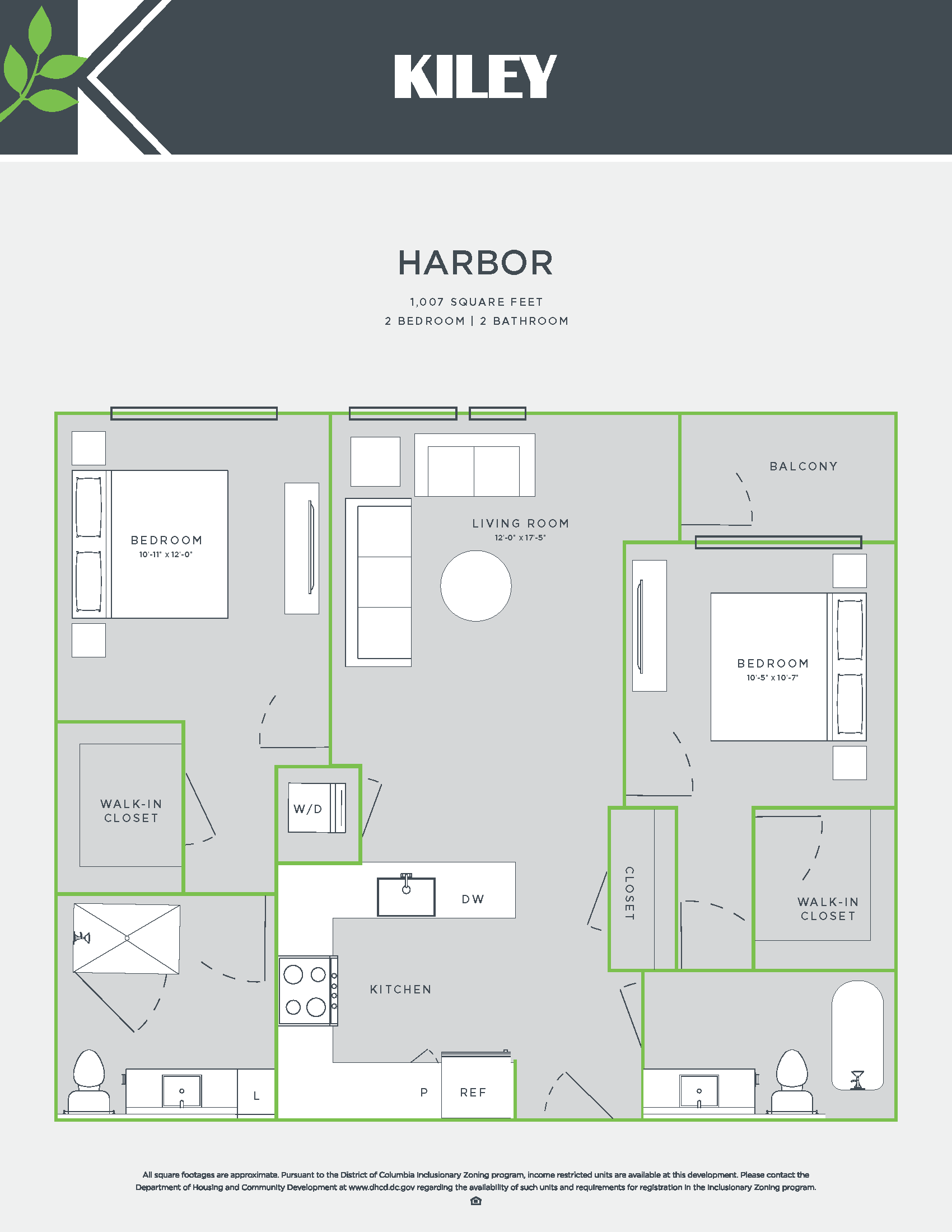 Harbor (2 bed /2 bath) Floor Plan