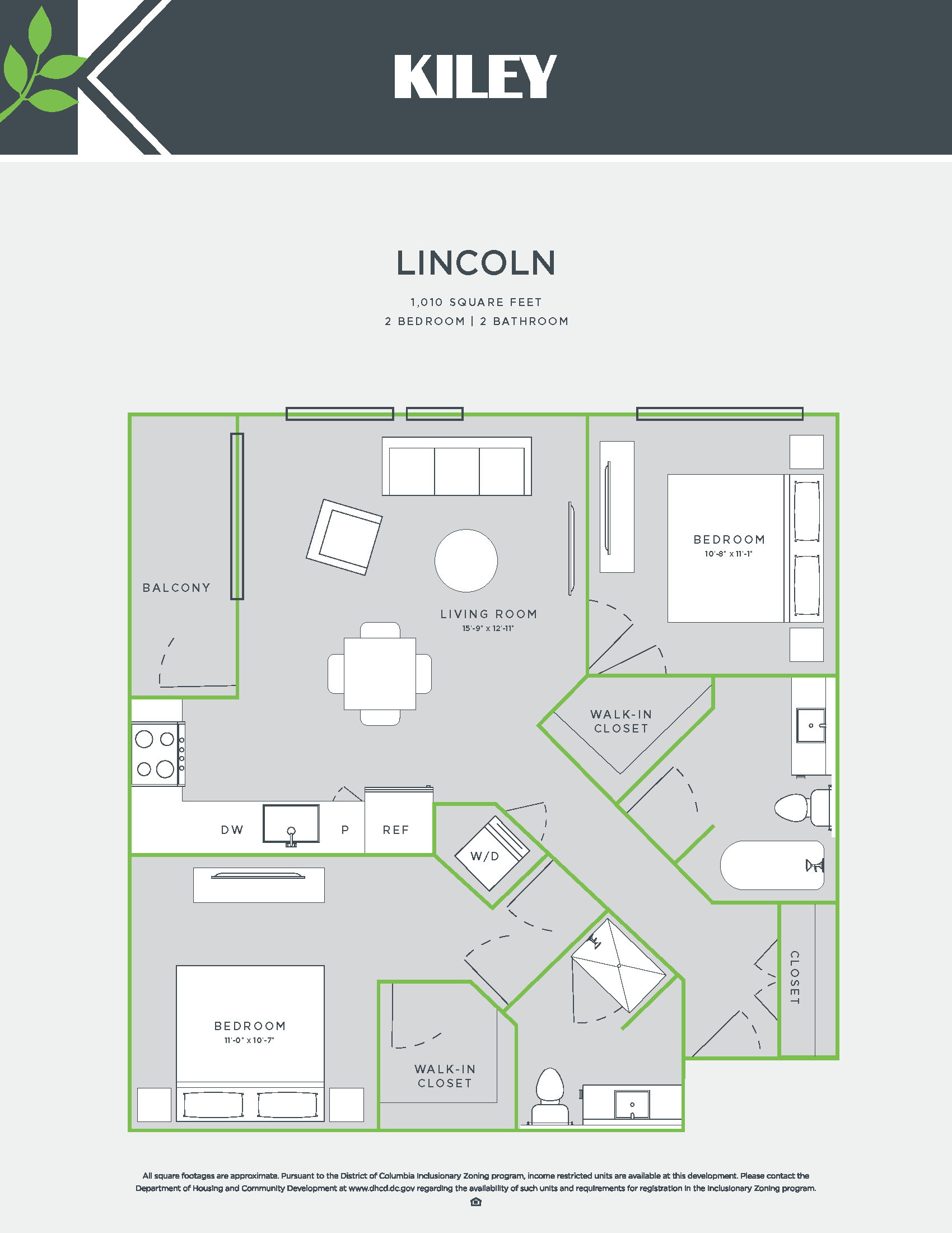 Lincoln (2 bed /2 bath) Floor Plan