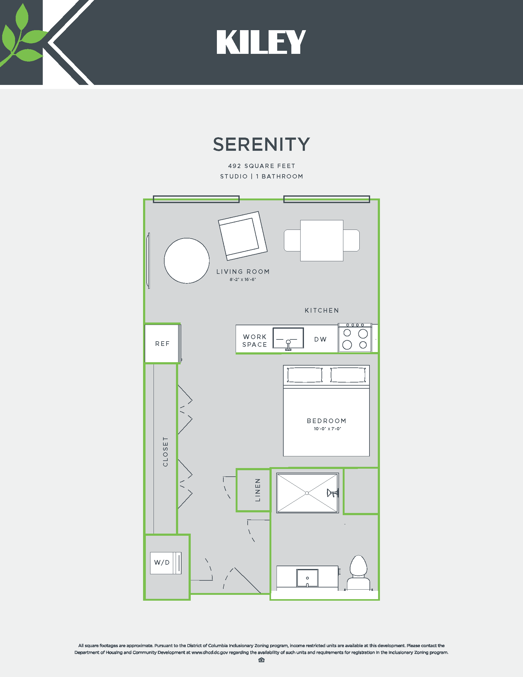 Serenity A (jr. 1 bed /1 bath; accessible) Floor Plan