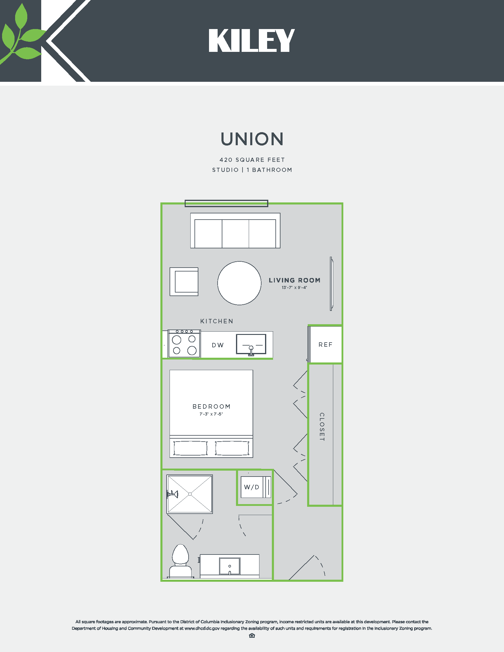 Union (studio /1 bath) Floor Plan
