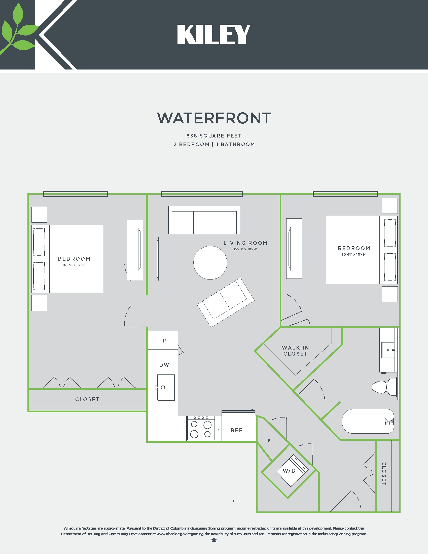 Waterfront (2 bed /1 bath) Floor Plan