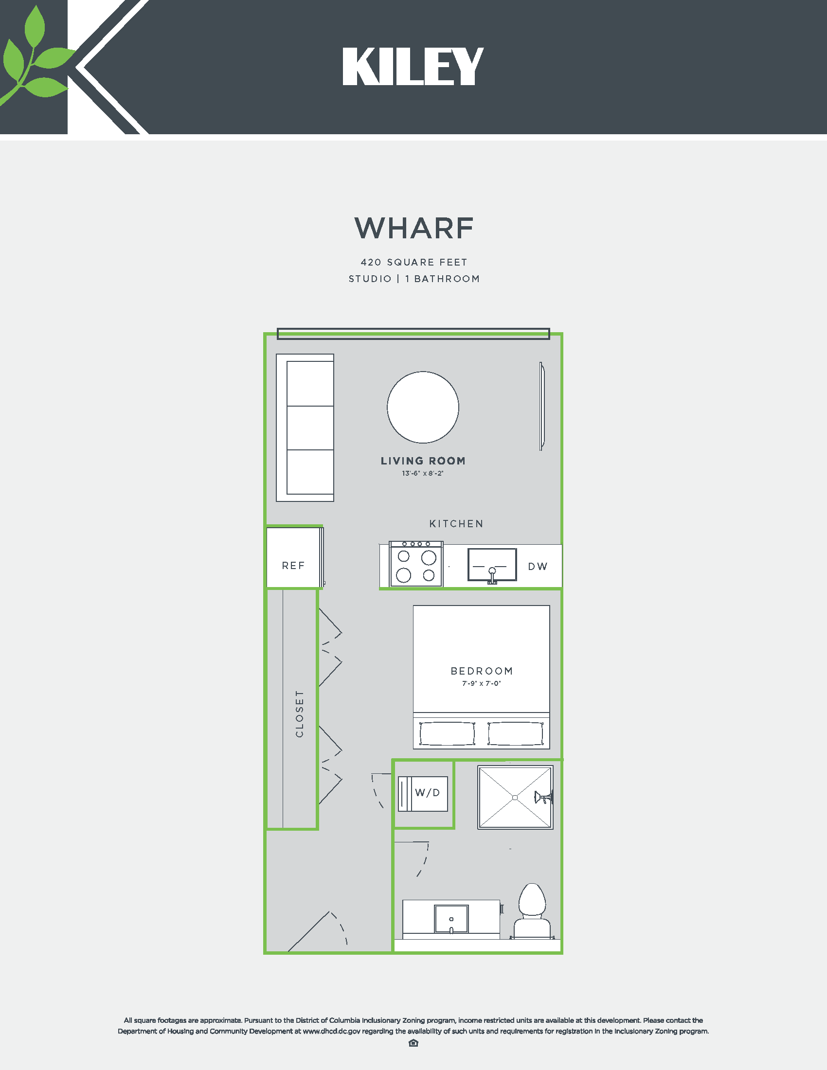 Wharf (studio /1 bath) Floor Plan