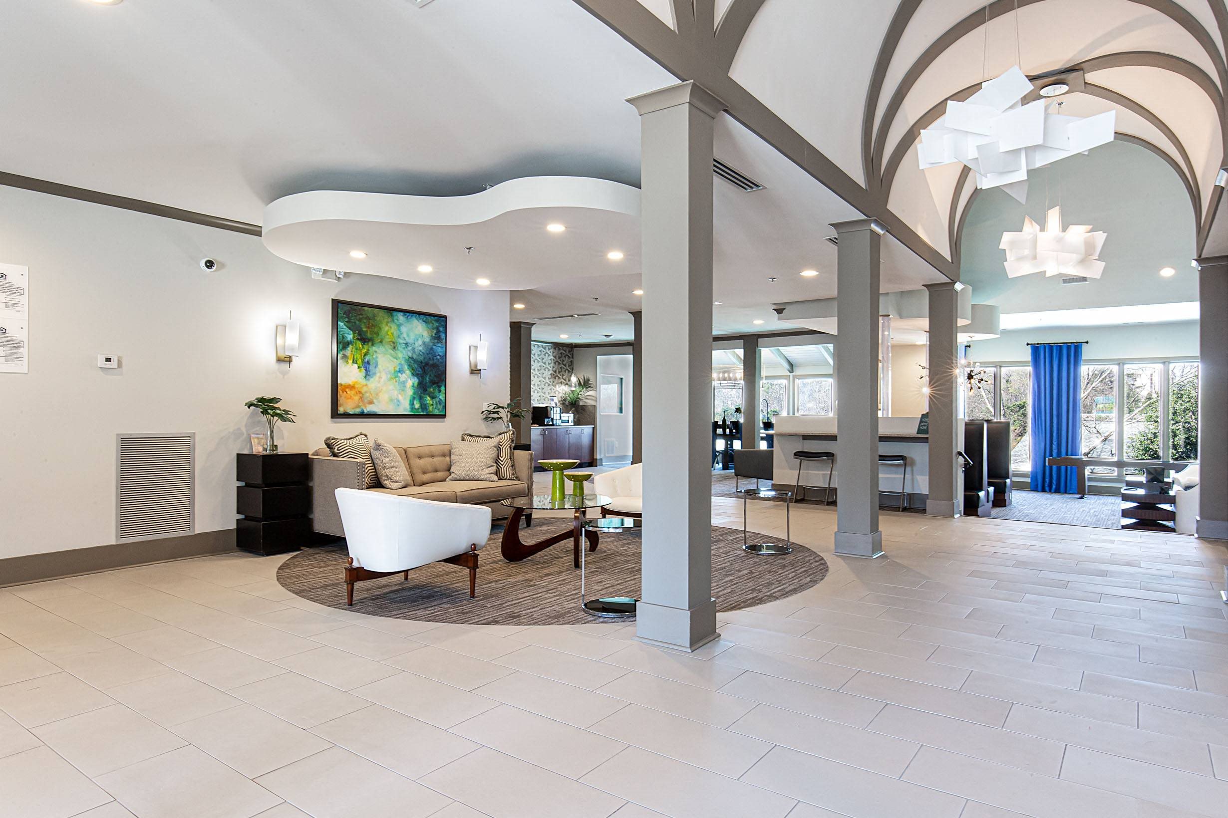 a picture of the lobby at the preserve at great pond apartments in windsor