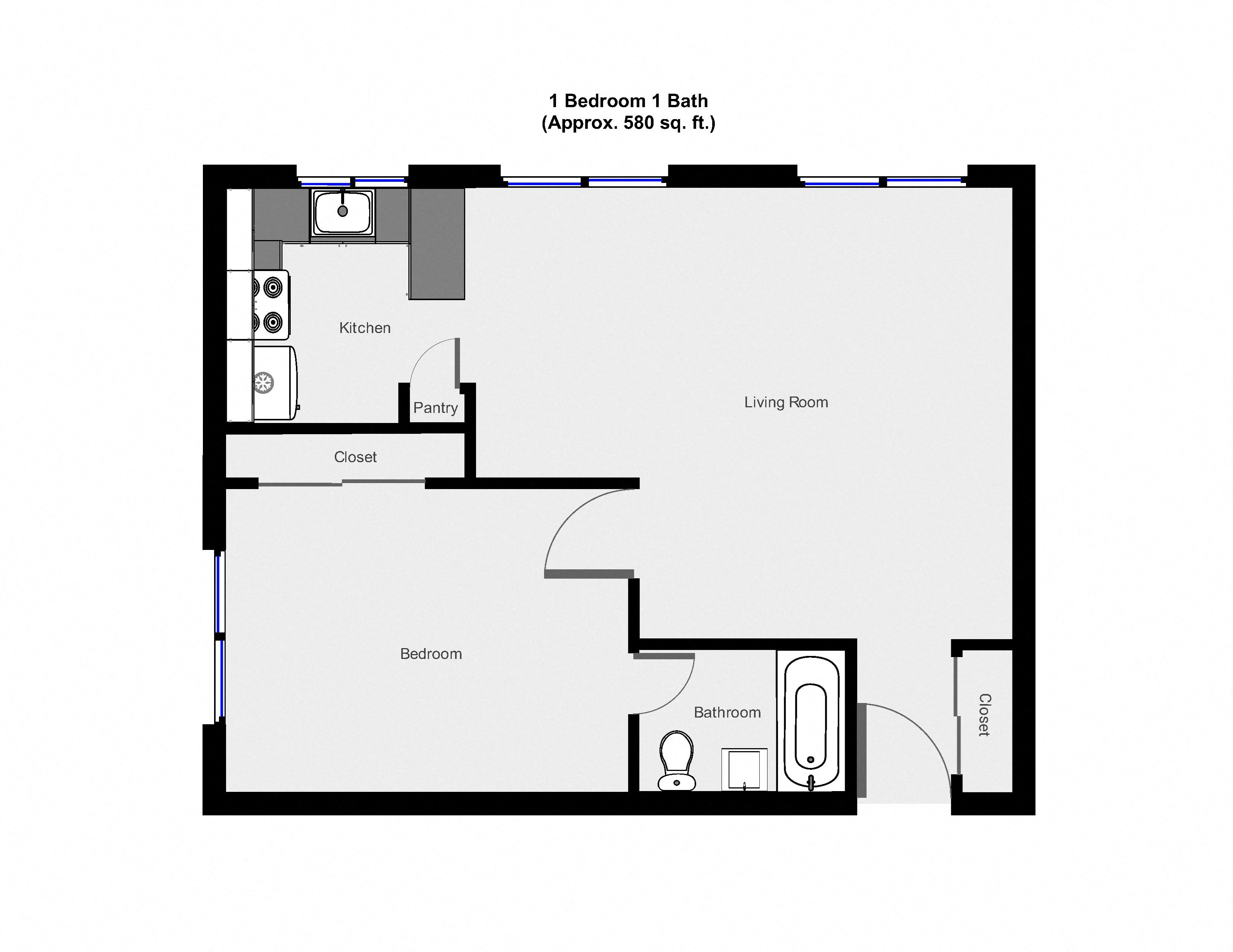 1 Bedroom floor plan for 66 E 39th st