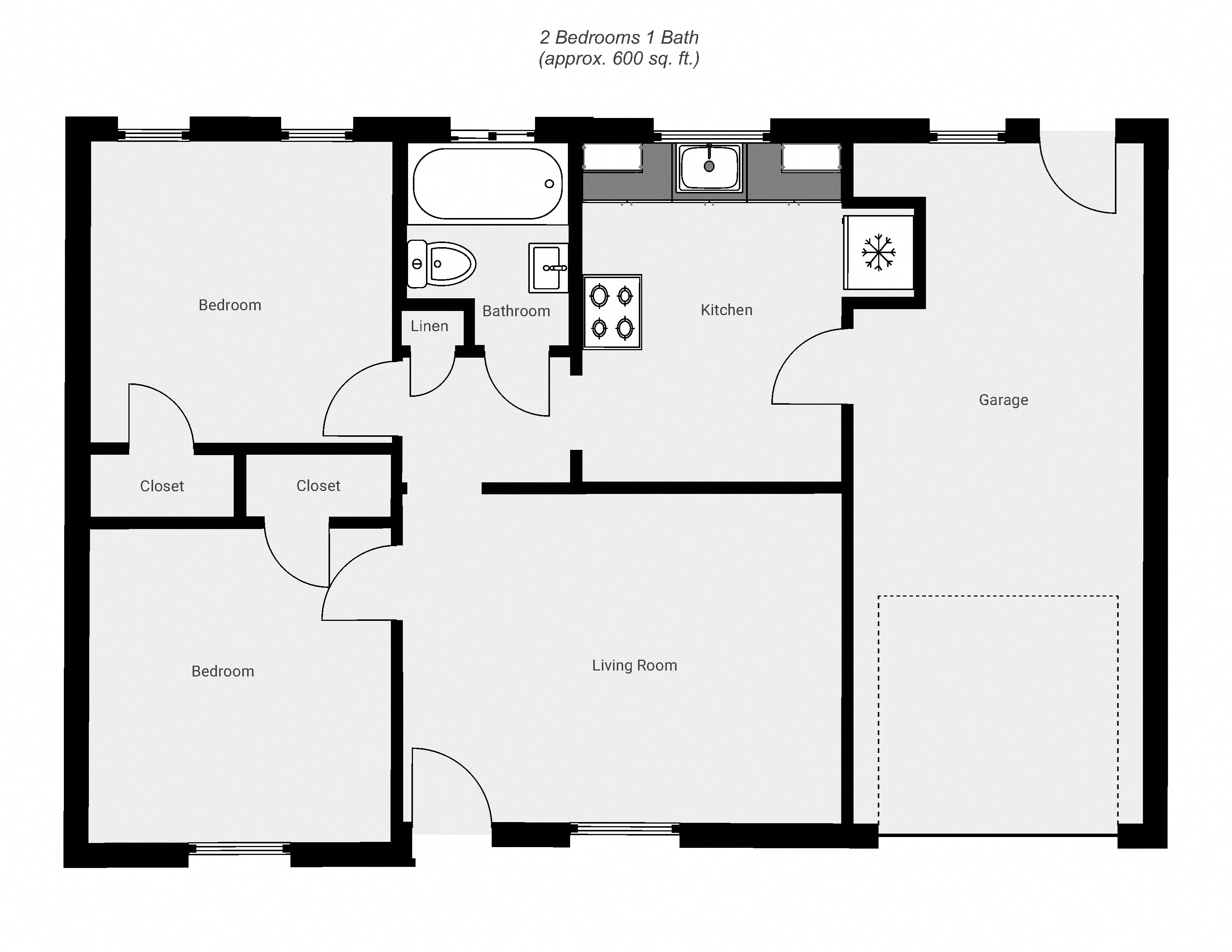 a floor plan of a residence with a large living room and a bedroom