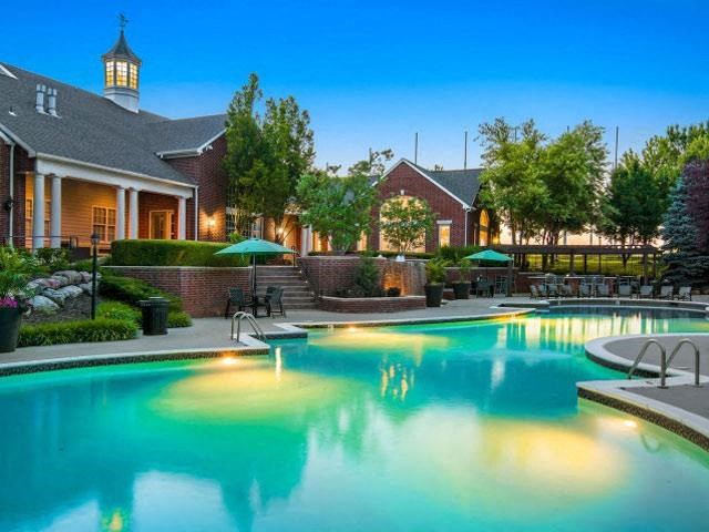 Swimming Pool with Relaxing Poolside Patio at Cambridge Square Apartments, Overland Park, KS 66211