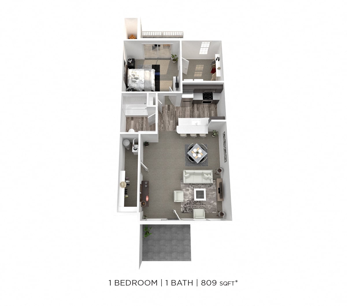 One Bedroom - 809 sqft floor plan
