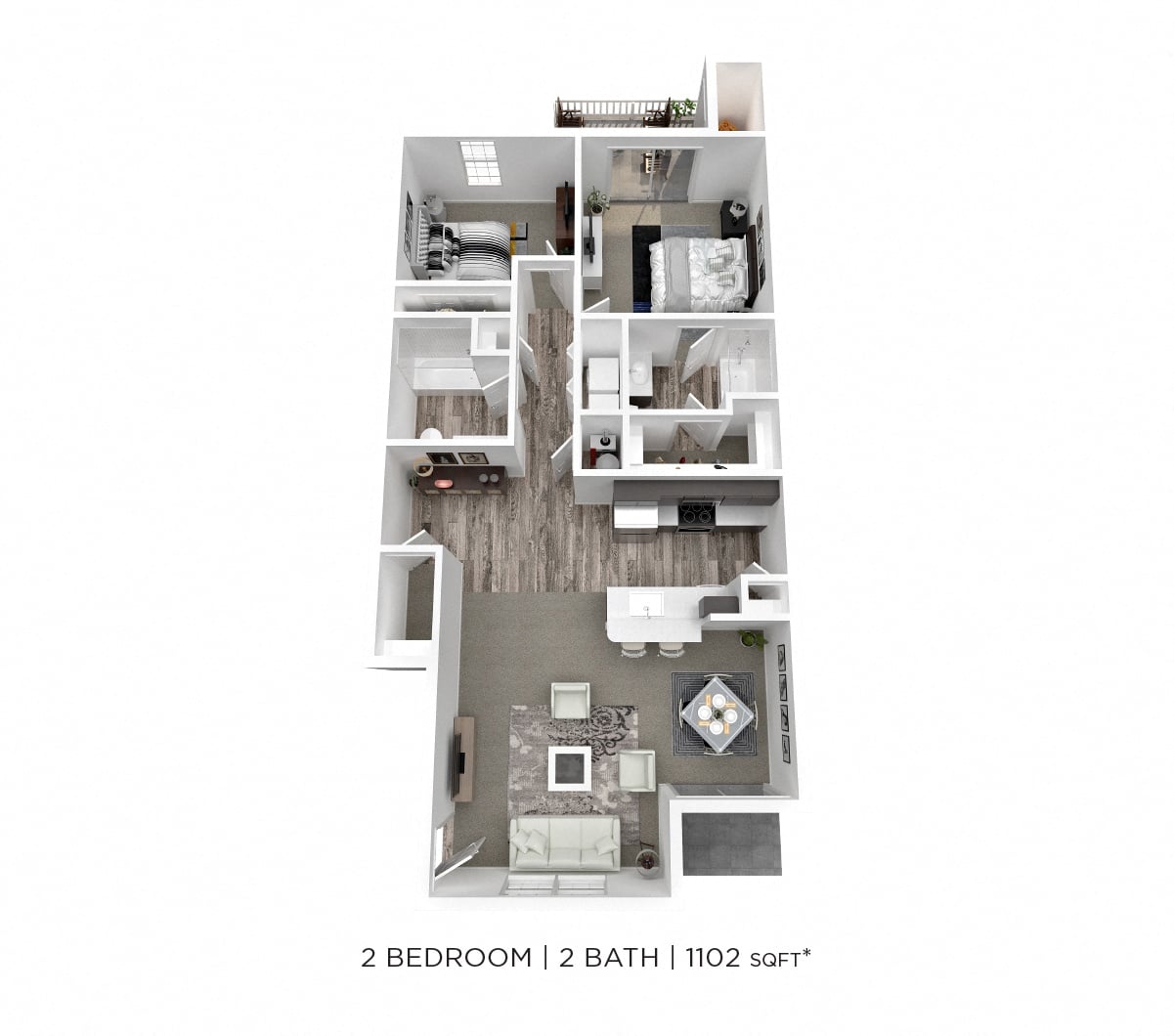 Two Bedroom 2 Bath - 1,102 sqft floor plan