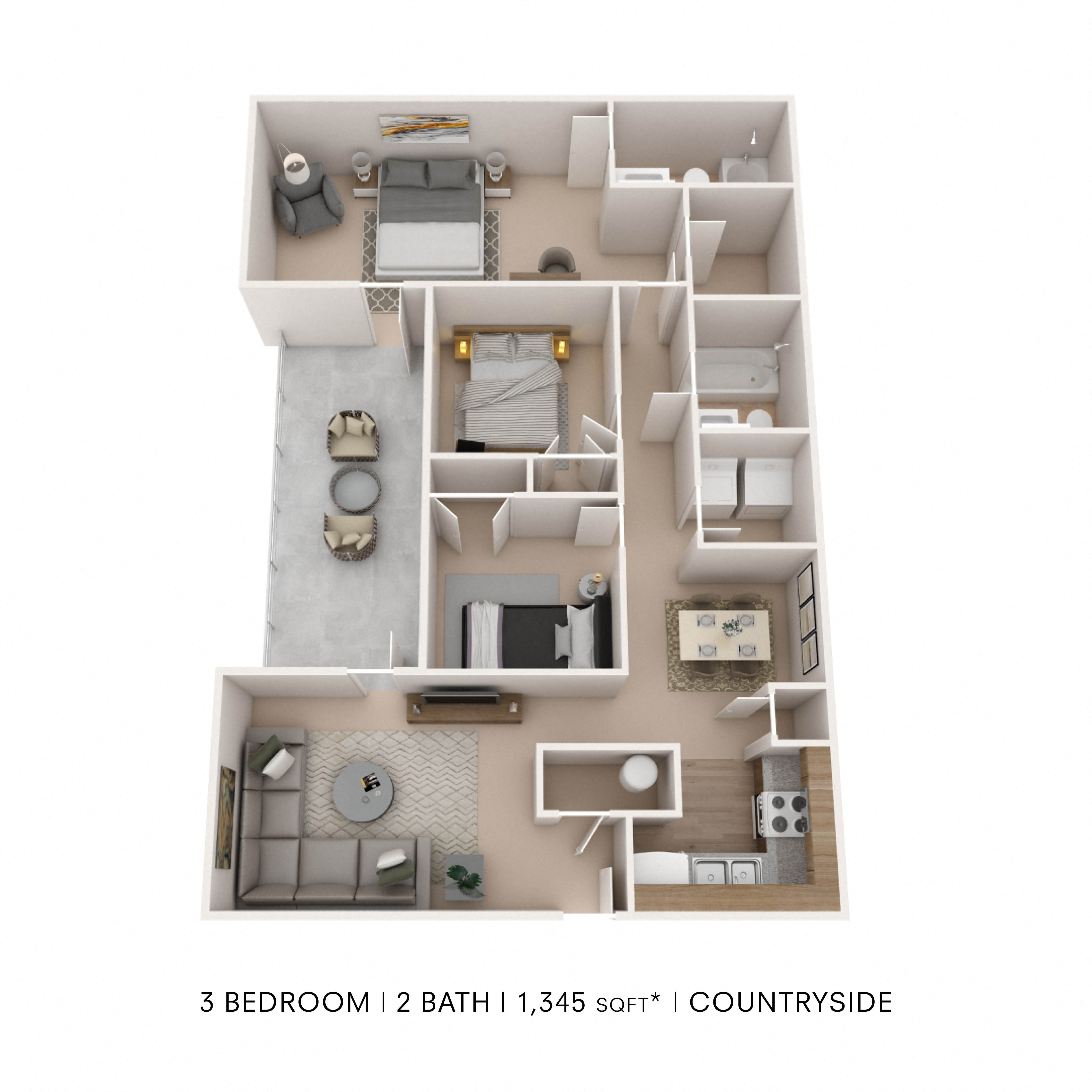 Three Bedroom 2 Bath floor plan