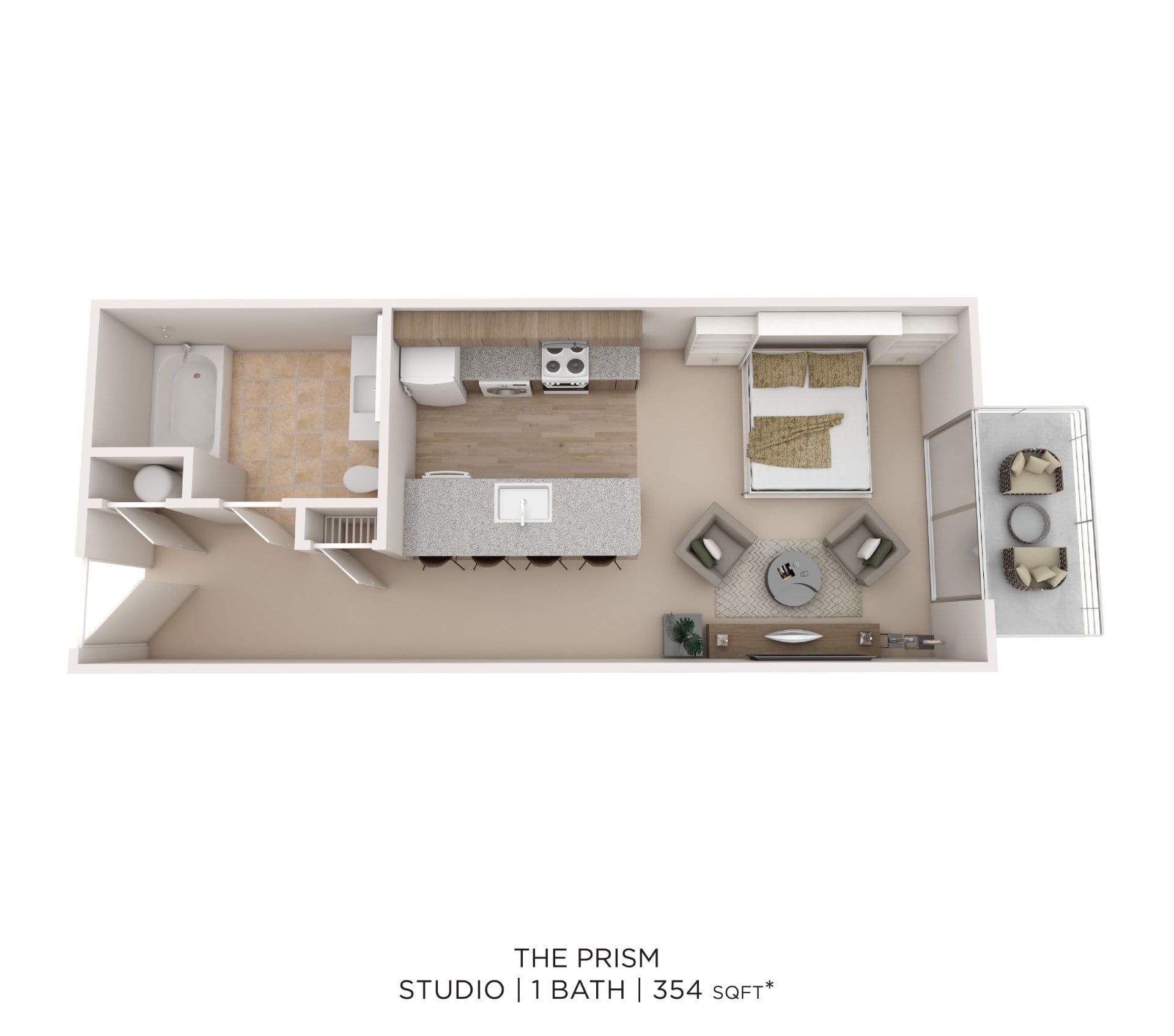 Prism - Studio 1 Bath 354 sqft floor plan