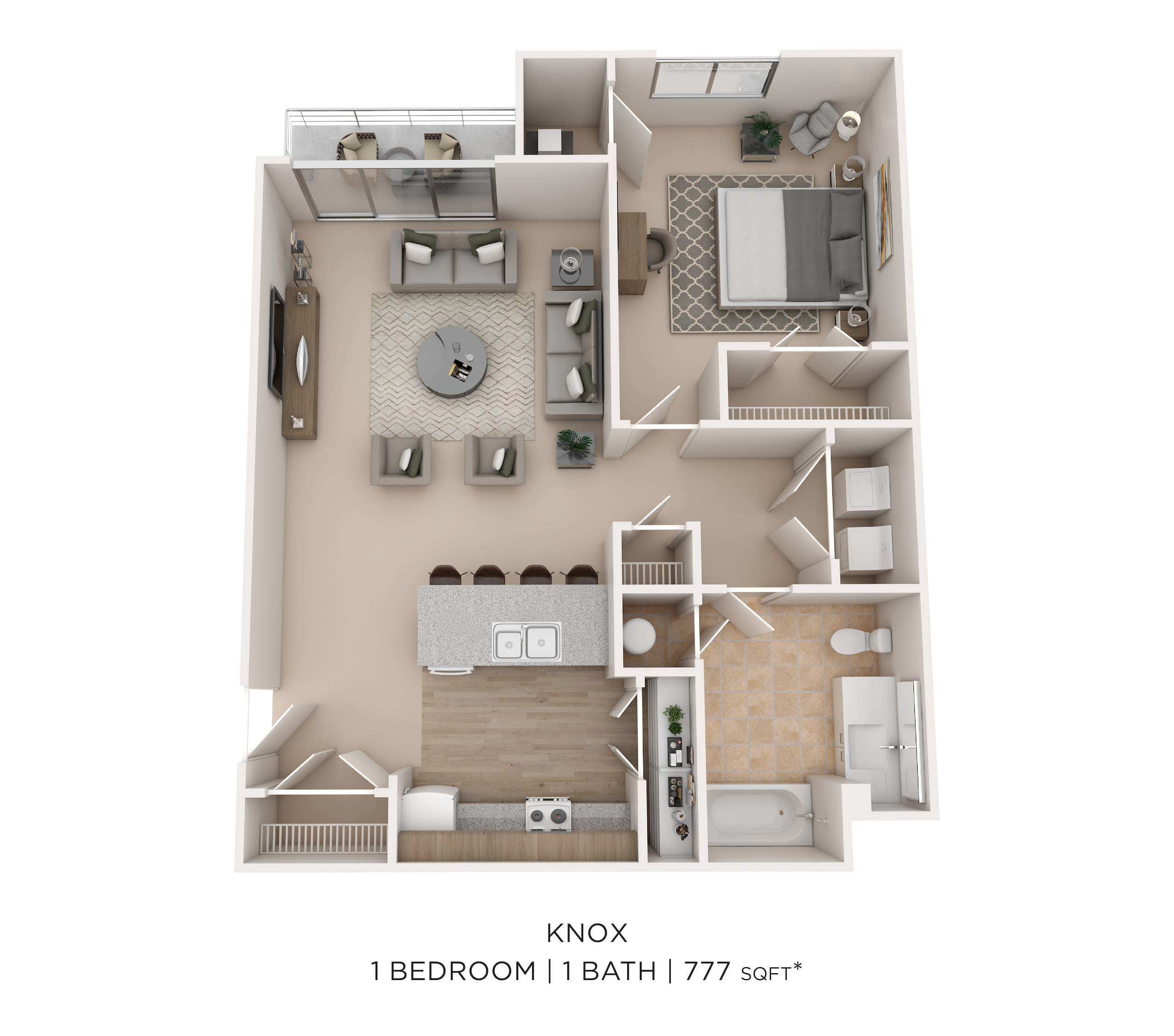 1 Bed 1 Bath Knox floor plan