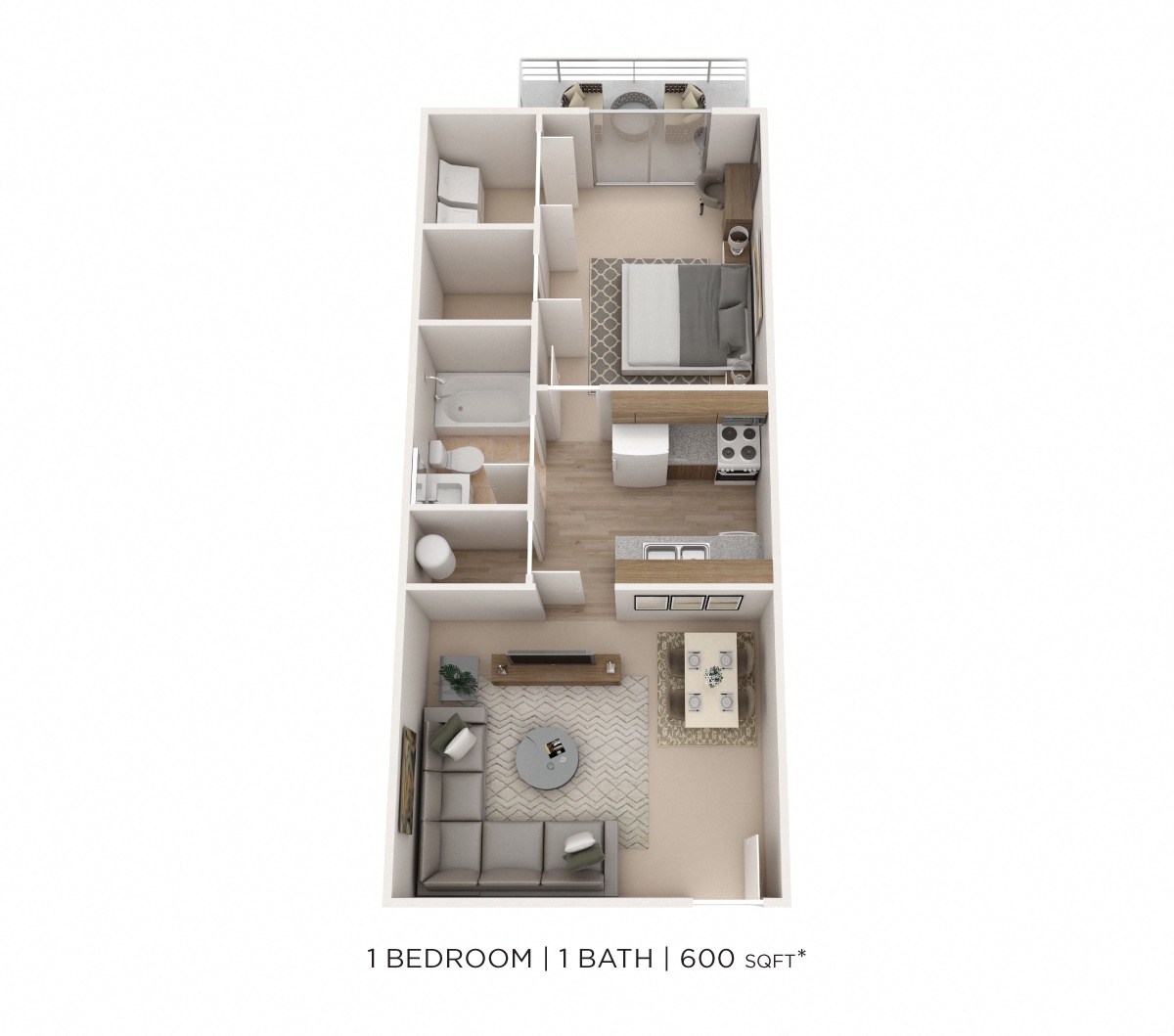 One Bedroom- Alexander Station 600 sqft floor plan