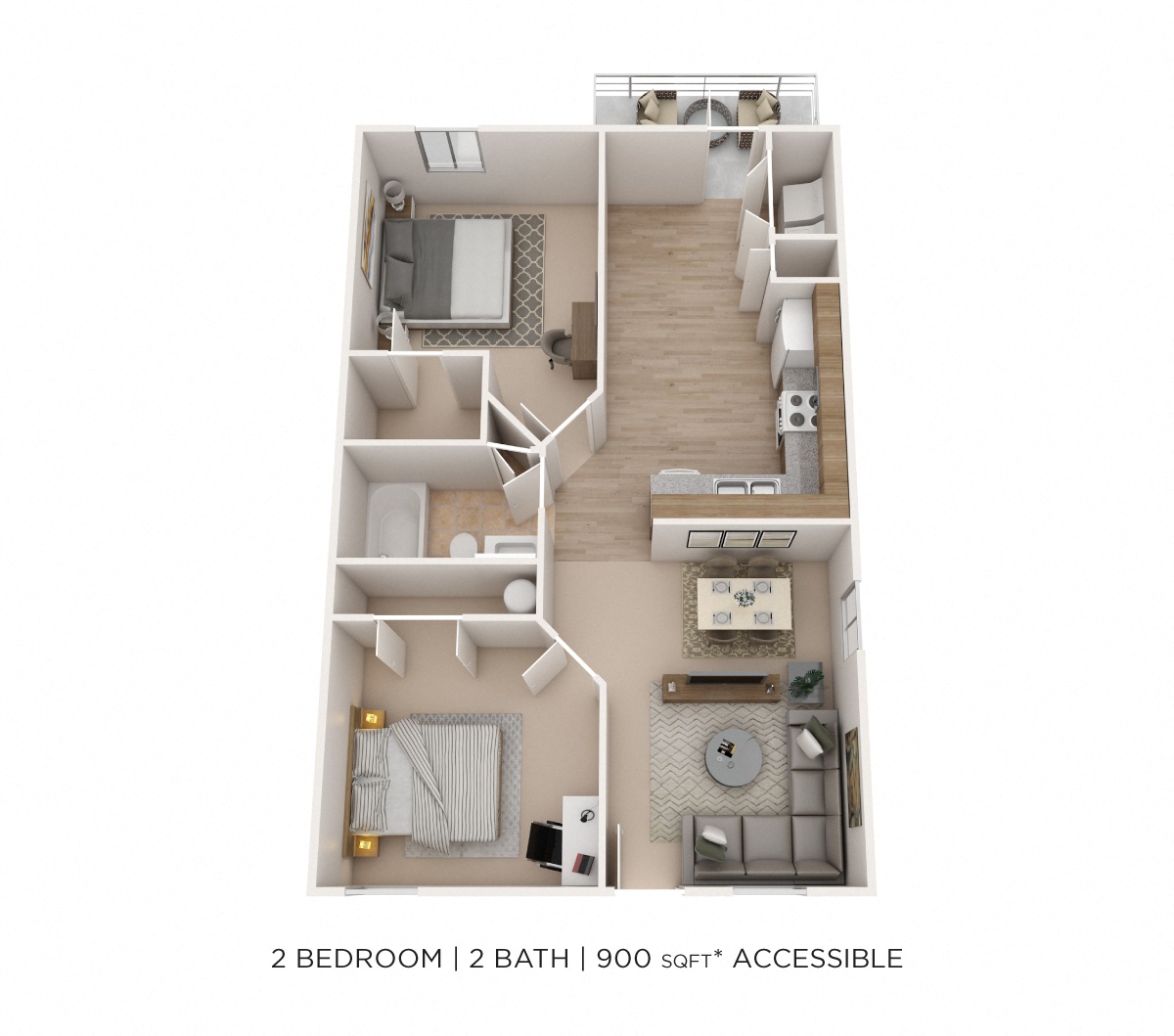 Two Bedroom 2 Bath-Alexander Station 900 sqft floor plan