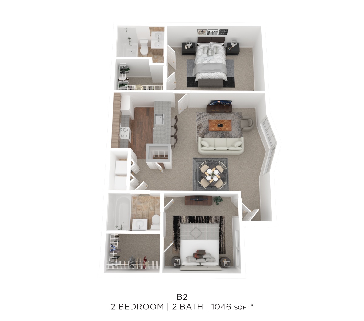 Two Bed Two Bath 1046 Sqft floor plan