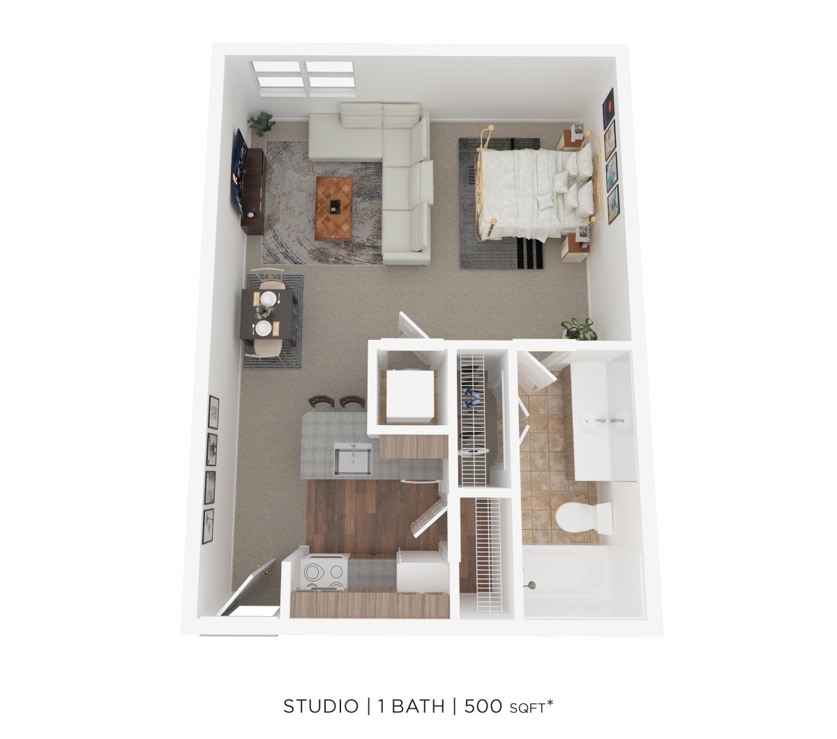Studio 1 Bath 500 Sqft floor plan